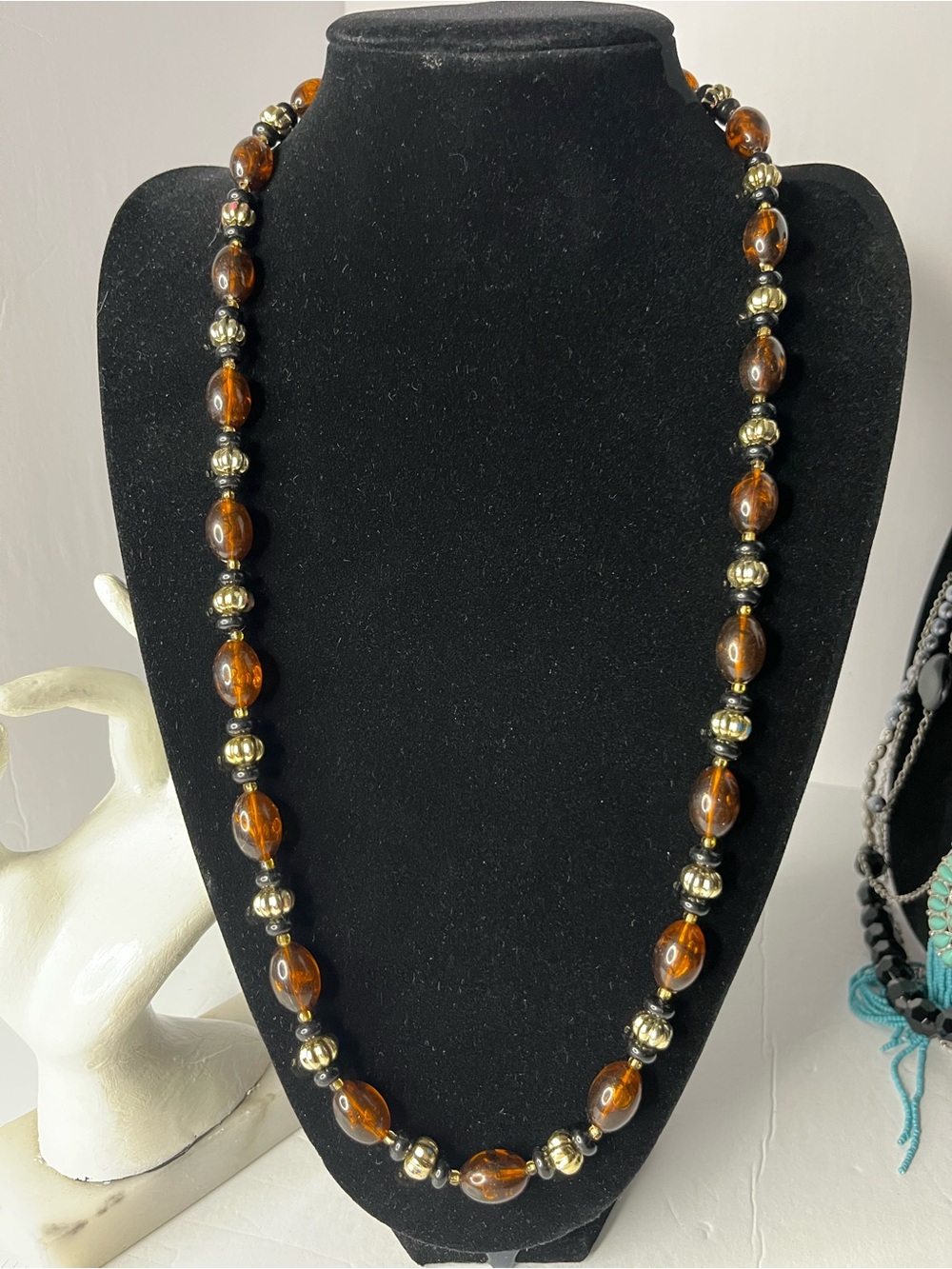 Acrylic Amber and Gold Beaded Necklace